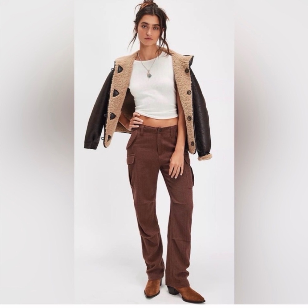 Free People We the Free Last Catch Check Pants. NWT. Brown combo.